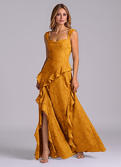 Azazie Sloane Abiti da Damigella Abito A-Line in Burnout Floreale Scollo a Cuore Caramello image3