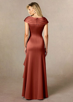 Azazie Anderson vestidos de madre de la novia Vestido de Terracota de Satén Elástico de Corte En A con Plisado image2