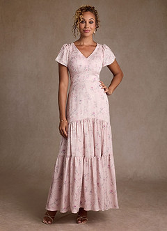 Azazie Alya Mother of the Bride Dresses English Rose A-Line with Pockets Stretch Satin Dress image1