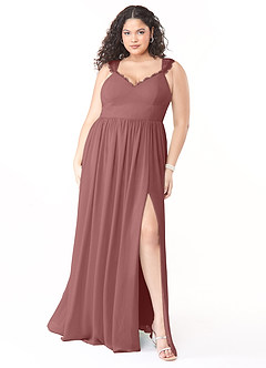 Azazie Cleobella Robes de demoiselle d'honneur Robe Trapèze en Mousseline de soie Dentelle en forme de cœur Rose Du Désert image8