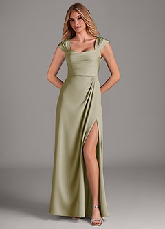 Azazie Laila Bridesmaid Dresses Moss Green A-Line Pleated Stretch Satin Dress image4