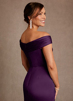 Azazie Bedford Mother of the Bride Dresses Grape Sheath Pleated Stretch Satin Dress image6