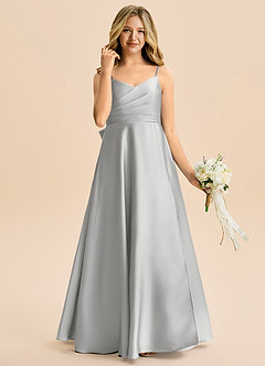 Azazie Rumi Junior Silver A-Line Pleated Stretch Satin Dress image4