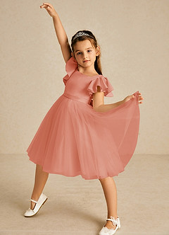 Azazie Kaeya Robe Demoiselle D'honneur Fillette Robe Trapèze en Tulle Arc Mai Tai image2
