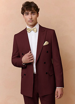front Collins Burgundy Double Breasted Wool Blend Suit