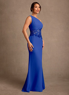 Azazie Kathie vestidos de madre de la novia Vestido de Azul Real de Gasa de Corte Sirena con Encaje image3