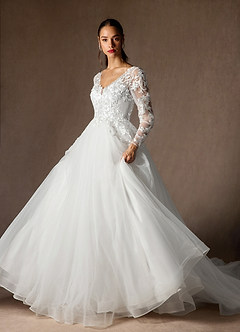 Azazie Freya Hochzeitskleider A-Linie Pailletten Tüll Kleid Diamantweiß image3
