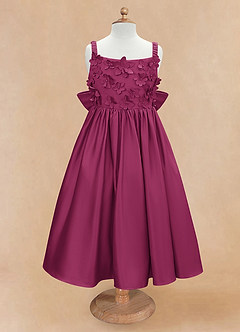 Azazie Midge Robe Demoiselle D'honneur Fillette Robe Trapèze en Mat Satiné Arc Mûre image5