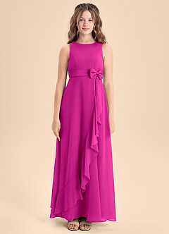 Azazie Lilenne Junior Fuchsia A-Line Bow Chiffon Dress image5