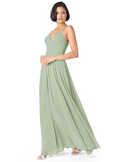 Azazie Avelina Bridesmaid Dresses Dusty Sage A-Line V-Neck Pleated Chiffon Dress image3