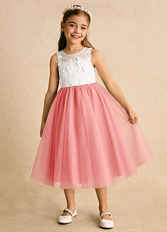 Azazie Lina Flower Girl Dresses Ivory Coral Ball-Gown Lace Dress image2