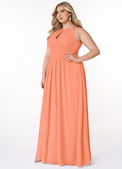 Azazie Bonnie Robes de demoiselle d'honneur Robe Trapèze en Mousseline de soie Trou de serrure froncé Coucher De Soleil image8