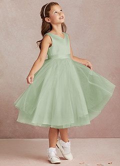 Azazie Marlee Final Sale Dusty Sage A-Line Pleated Matte Satin Dress image1