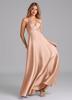 Azazie Tessie Bridesmaid Dresses Rose Gold A-Line Pleated Stretch Satin Dress image3