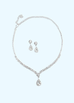 front Conjunto de joyas de diamantes de imitación en forma de gota brillante