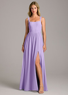 Azazie Rosaline Bridesmaid Dresses Lilac A-Line Side Slit Chiffon Dress image4