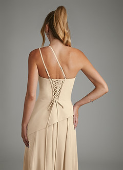 Azazie Holly Bridesmaid Dresses Champagne A-Line Corset Chiffon Dress image8
