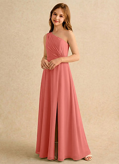 Azazie Puddles Girls Formal Flower Girl Dresses Salmon Pink A-Line One Shoulder Chiffon Dress image4