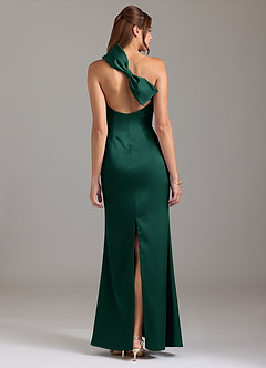 Azazie Arleth Bridesmaid Dresses Emerald A-Line One Shoulder Stretch Satin Dress image5