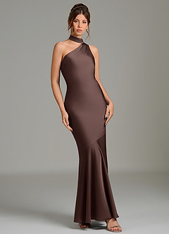 Azazie Jalissa Bridesmaid Dresses Ganache Mermaid One Shoulder Stretch Satin Dress image3