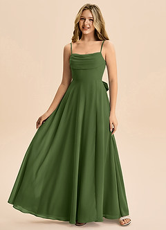 Azazie Bear Junior Olive A-Line Pleated Chiffon Dress image4