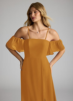 Azazie Sue Bridesmaid Dresses Butterscotch A-Line Off the Shoulder Chiffon Convertible Dress image2
