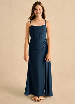 Azazie Moxie Girls Formal Flower Girl Dresses Dark Navy A-Line Lace Chiffon Dress image3
