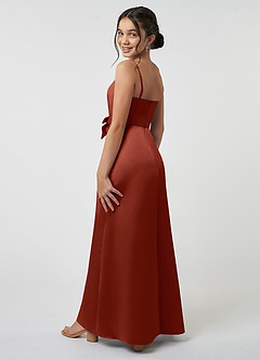 Azazie Anina Junior Robe Trapèze en Satin extensible Arc Terracotta image5