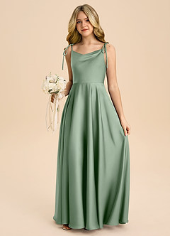 Azazie Popsy Junior Matcha A-Line Bow Stretch Satin Dress image5