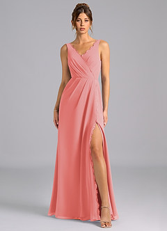Azazie Bernice Bridesmaid Dresses Coral A-Line Pleated Chiffon Dress image6