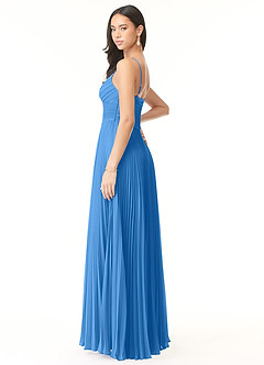 Azazie Vini Bridesmaid Dresses Blue Jay A-Line V-Neck Pleated Chiffon Dress image4