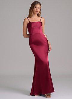 Azazie Miley Vestidos de damas de honor Vestido de Borgoña de Satén Elástico de Corte Sirena Convertible con Vestidos sin tirantes image8
