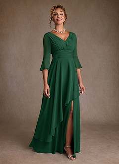 Azazie Eire vestidos de madre de la novia Vestido de Verde Oscuro de Gasa de Corte en A con Plisado image1