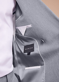front Collins Grey Double Breasted Wool Blend Suit Jacket