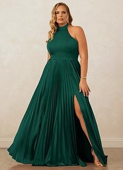 Christian Siriano Bridal for Azazie 1007 Bridesmaid Dresses Emerald A-Line Pleated Stretch Satin Dress image1