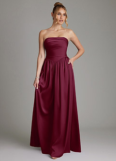 Azazie Zena Bridesmaid Dresses Mulberry A-Line Strapless Stretch Satin Dress image1