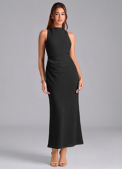 Azazie Evadne 신부 들러리 드레스 쉬스 주름진 쉬폰 발목 길이 드레스 image3