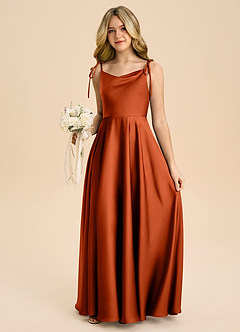 Azazie Popsy Junior Paprika A-Line Bow Stretch Satin Dress image5