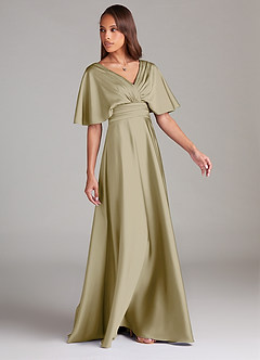 Azazie Pamela Bridesmaid Dresses Moss Green A-Line Pleated Stretch Satin Dress image3