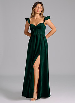Azazie Denisse Bridesmaid Dresses Emerald A-Line Ruched Velvet Dress image5
