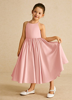 Azazie Sunray Flower Girl Dresses Rosette A-Line Spaghetti Strap Matte Satin Dress image2