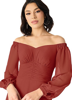 Azazie Rubina Final Sale Dusty Blue A-Line Long Sleeve Chiffon Dress image4