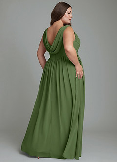 Azazie Novi Robes de demoiselle d'honneur Robe Trapèze en Mousseline de soie Plissé Olive image8