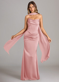 Azazie Sorrel Robes de demoiselle d'honneur Robe Sirène Convertible en Satin extensible Sans bretelles Rose Poudré image1