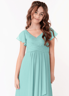 Azazie Omari Junior Vestido de Aqua de Gasa de Corte En A con Volante image4