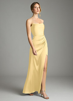Azazie Leonis Brautjungfernkleider Wandelbar Meerjungfrau-Linie Plissee Stretch-Satin Kleid Butter image6