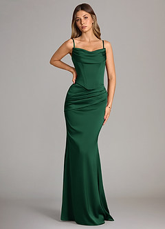 Azazie Sorrel Robes de demoiselle d'honneur Robe Sirène Convertible en Satin extensible Sans bretelle Vert Foncé image6