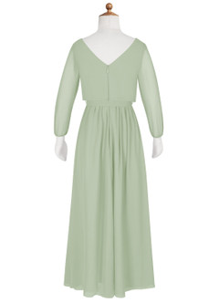 Azazie Angelica Junior Robe Trapèze en Mousseline de soie Plissée Vert Sauge image9