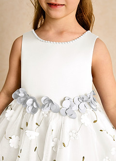 Azazie Starri Flower Girl Dresses Ivory White Ball-Gown Beaded Matte Satin Dress image8