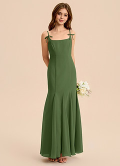 Azazie Evey Junior Vestido de Oliva de Gasa de Corte Sirena con Plisado image1